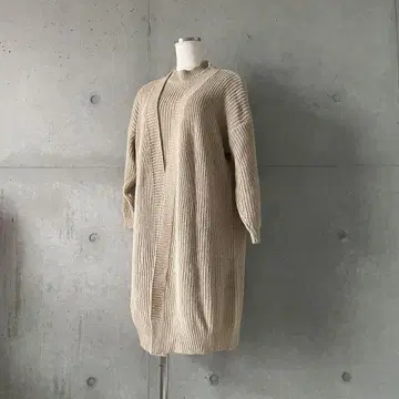 택 포함 새상품 롱 가디건 & 미니 원피스 셋업 베이지