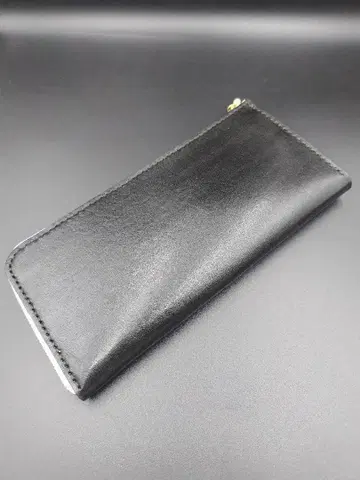 L자형 지갑 천연 가죽 손바느질 블랙 미사용품
