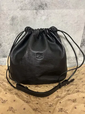 일비종떼 가죽 드로우 스트링 백 복조리 블랙