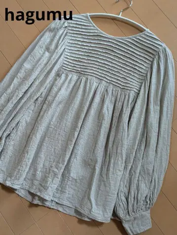 hagumu 핀턱 볼륨 슬리브 코튼 블라우스 내추럴 컬러