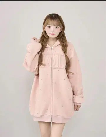 다리치 darich DD 로고 비쥬 지퍼 후드티 핑크 PNK