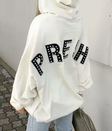 GYDA PRESH 와펜 맨투맨 BIG 후드티 화이트