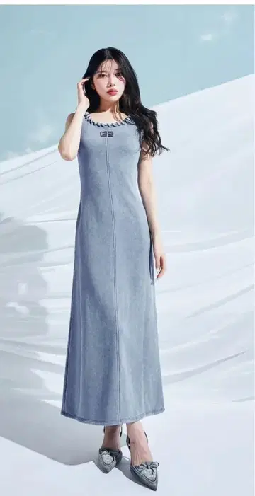 최저가! 다리치 컷 데님 롱 원피스