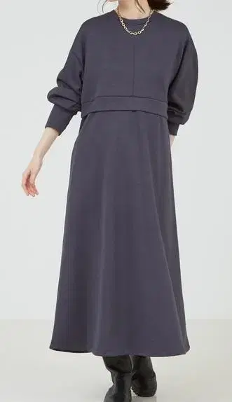 아바하우스 마비 라이트 종이상자 플레어 원피스 차콜 그레이