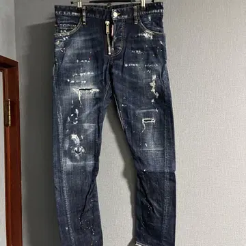 다크 블루 데님 슬림핏 페인트 스플래터 사이즈 42