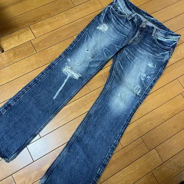 로데오 크라운 데미지 가공 슬림핏 데님 팬츠