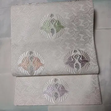 순수 실크 후쿠로 오비 마름모와 학 문양 육통