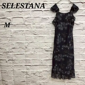 SELESTANA [ M ] 꽃무늬 프린트 쉬폰 롱 원피스 네이비