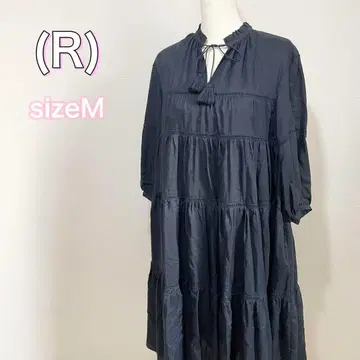 사이즈 M 23구 아르 플레어 티어드 롱 원피스 팔분 소매 블랙