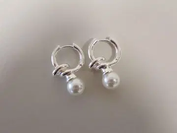 펄 후프 귀걸이 실버 티어드롭 귀걸이 925