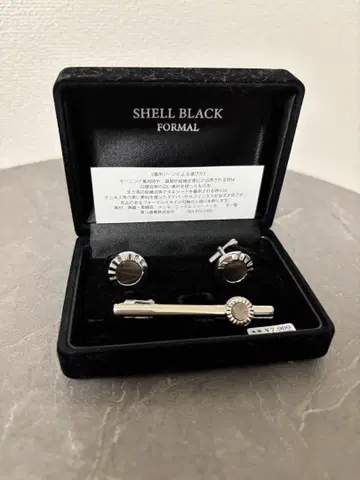 SHELL BLACK 커프 링크스와 타이 바 세트