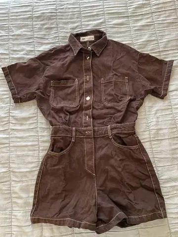 ZARA 브라운 반팔 숏 올인원 XS