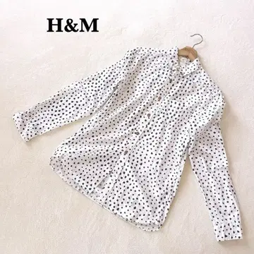 H&M 랜덤 도트 무늬 긴팔 셔츠 EUR S 달마시안 패턴 화이트