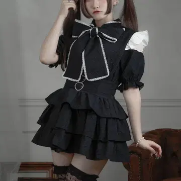 Pal elfy 부클 자카드 티어드 원피스 블랙