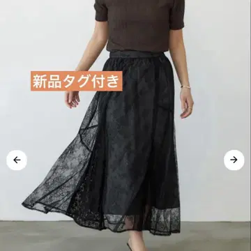 택 포함 새상품 STRATA 믹스 레이스 아지메 개더 스커트