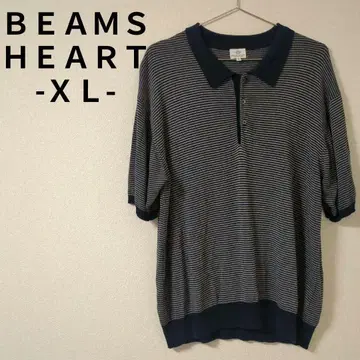 BEAMS HEART 네이비 스트라이프 피케 셔츠 XL