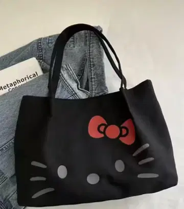 키티 디자인 블랙 토트백 대용량