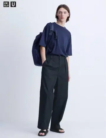 [중고] UNIQLO U 유니클로 턱 와이드 팬츠 네이비 w85