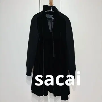 새상품급 Sacai 벨로아 원피스 니트 도킹 블랙 M
