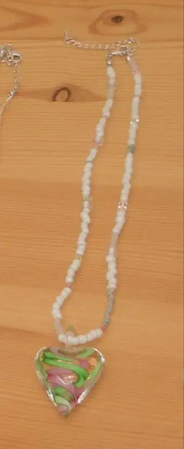 핸드메이드 하트 모양 유리 목걸이