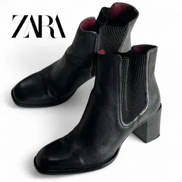 자라 ZARA 천연 가죽 사이드 고어 청키힐 부츠 블랙 39 (24.5)