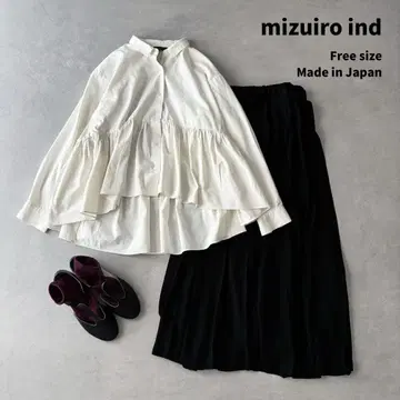 새상품급 mizuiroind 미즈이로 인드 와이드 플리츠 스커트 일본제