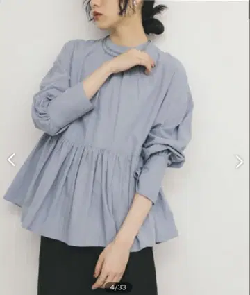 KBF 2WAY 개더 블라우스 블루 그레이