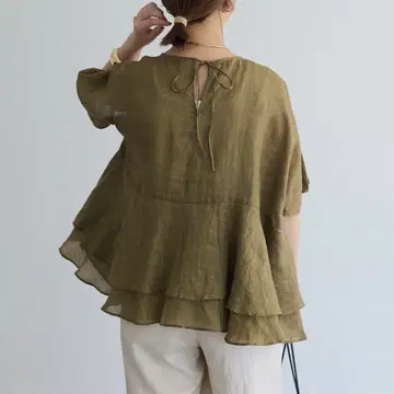 새상품급 퓨어세신 라미 2장 레이어드 뒷 리본 페플럼 블라우스