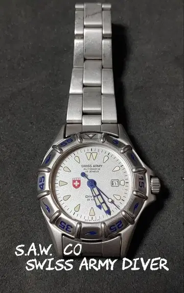 레어 S.A.W Swiss Army 자동 와인딩 다이버 밀리터리 작동품