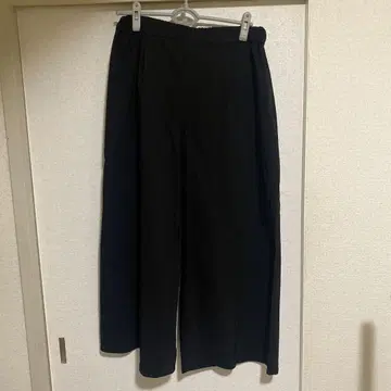 블랙 와이드 팬츠 허리밴딩