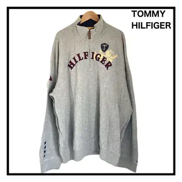 타미힐피거 맨투맨 하프 지퍼 자수 와펜 빅 로고 XXL
