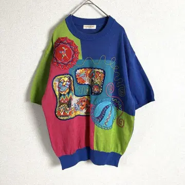 Lancel 반팔 니트 스웨터 썸머 니트 자수 디자인 화려한 독특한 컬러