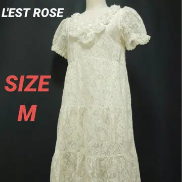 L'EST ROSE 레스트로즈 레이스 원피스 꽃 장식 자수 레이스 화이트