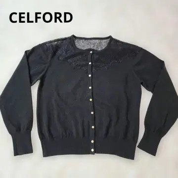CELFORD 레이스 자수 니트 가디건 블랙 양모 36