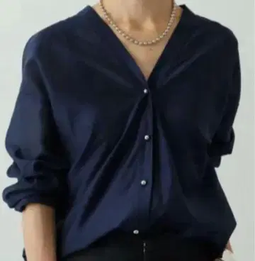 Loungedress 라운지 드레스 네이비 V넥 버튼 셔츠