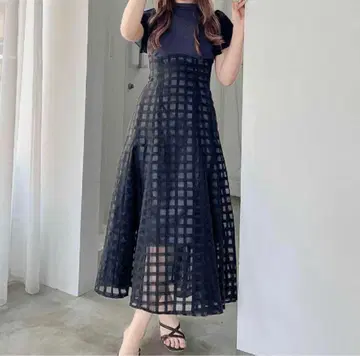 dazzlin 시어 체크 코르셋 원피스 s