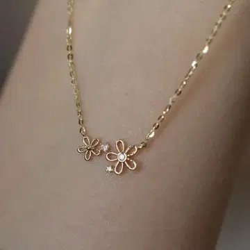 139ND [ 하와이안풍 ] 골드 플라워 다이아 목걸이 꽃 S925