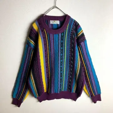 니트 패턴 무늬 입체감 한국제 독특한 보라색 파랑 노랑 캐주얼 구제 의류