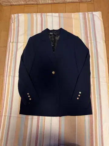 ZARA 골드 버튼 스트레이트 컷 블레이저 네이비 블루 L