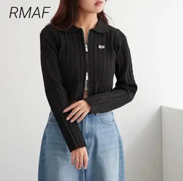 컨디션 최상 RMAF 더블 지퍼 크롭 케이블 짜임 니트 숏 기장 블랙