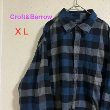 구제 의류 Croft&Barrow XL 플란넬 셔츠 파랑과 블랙 체크