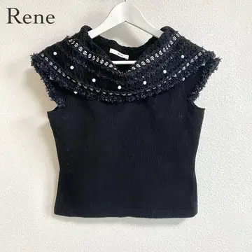 Rene 루네 디자인 숄카라 니트 반팔 블랙 38 사이즈