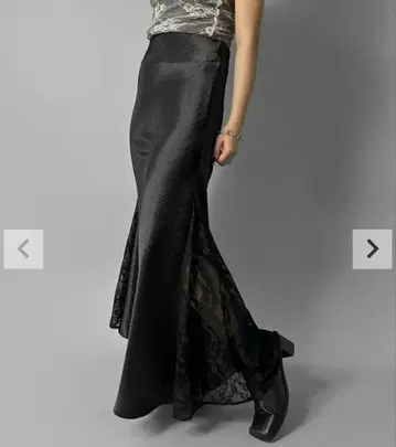 Lace Switching Satin Skirt 블랙 LVEU. 러브유