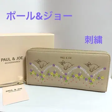 [ 새상품 ] PAUL&JOE 폴앤조, 고양이 자수 장지갑, 베이지 H