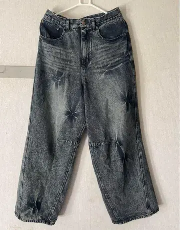 SWAGVIBE 데미지 가공 와이드 데님 팬츠