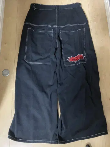 jnco 스타일 블랙 자수 와이드 팬츠