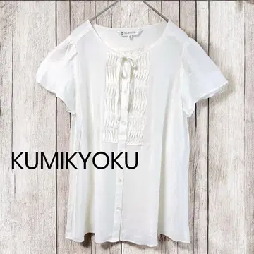 KUMIKYOKU 쿠미쿄쿠 반팔 블라우스 셔츠 화이트 리본 고급 M