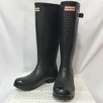 HUNTER 헌터 레인부츠 롱 파이슨 패턴 23cm EU37 블랙