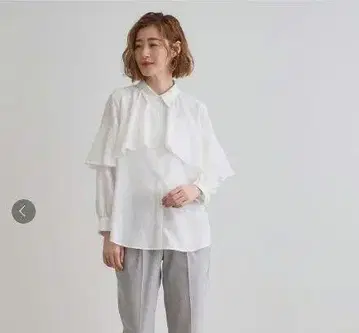 택 포함 새상품 grove 프릴 디자인 긴팔 셔츠 화이트