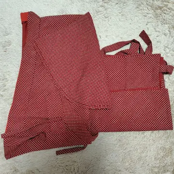 크림슨 컬러 도트 무늬 코몬 2부식 기모노 일본제